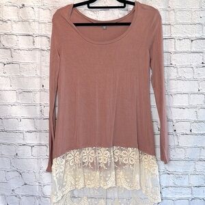 ⭐️ Kate & Mallory mauve w/lace ruffle bottom dress tunic long sleeves women M